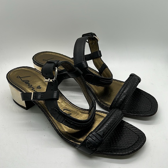 Lanvin Shoes - Lanvin Black Leather Gold Block Heel Sandals Shoes **Size 39/US Size 8** 🌺🌺
